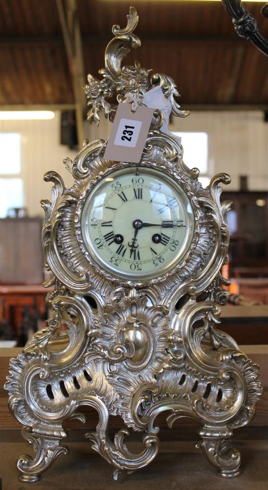 19C French silvered bronze mantel clock